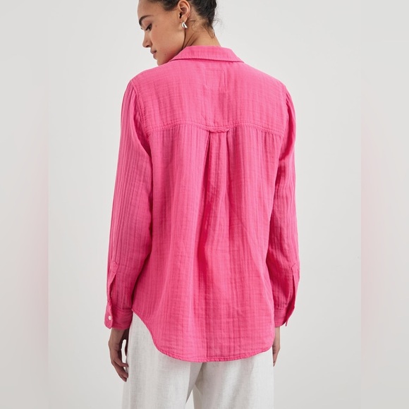 New! Rails Ellis pink button down gauze button down shirt hibiscus 37429 - Picture 10 of 14